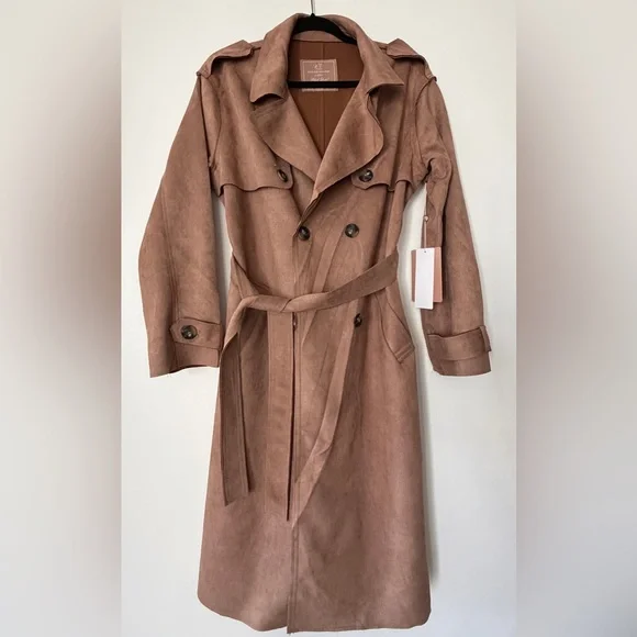 NWT Women’s Faux Suede Trench Coat – Camel Brown – М - Picture 1 of 6